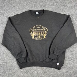 Russell Athletic Sweatshirt Mens Size XL Black Buckle Graphic Distressed Faded